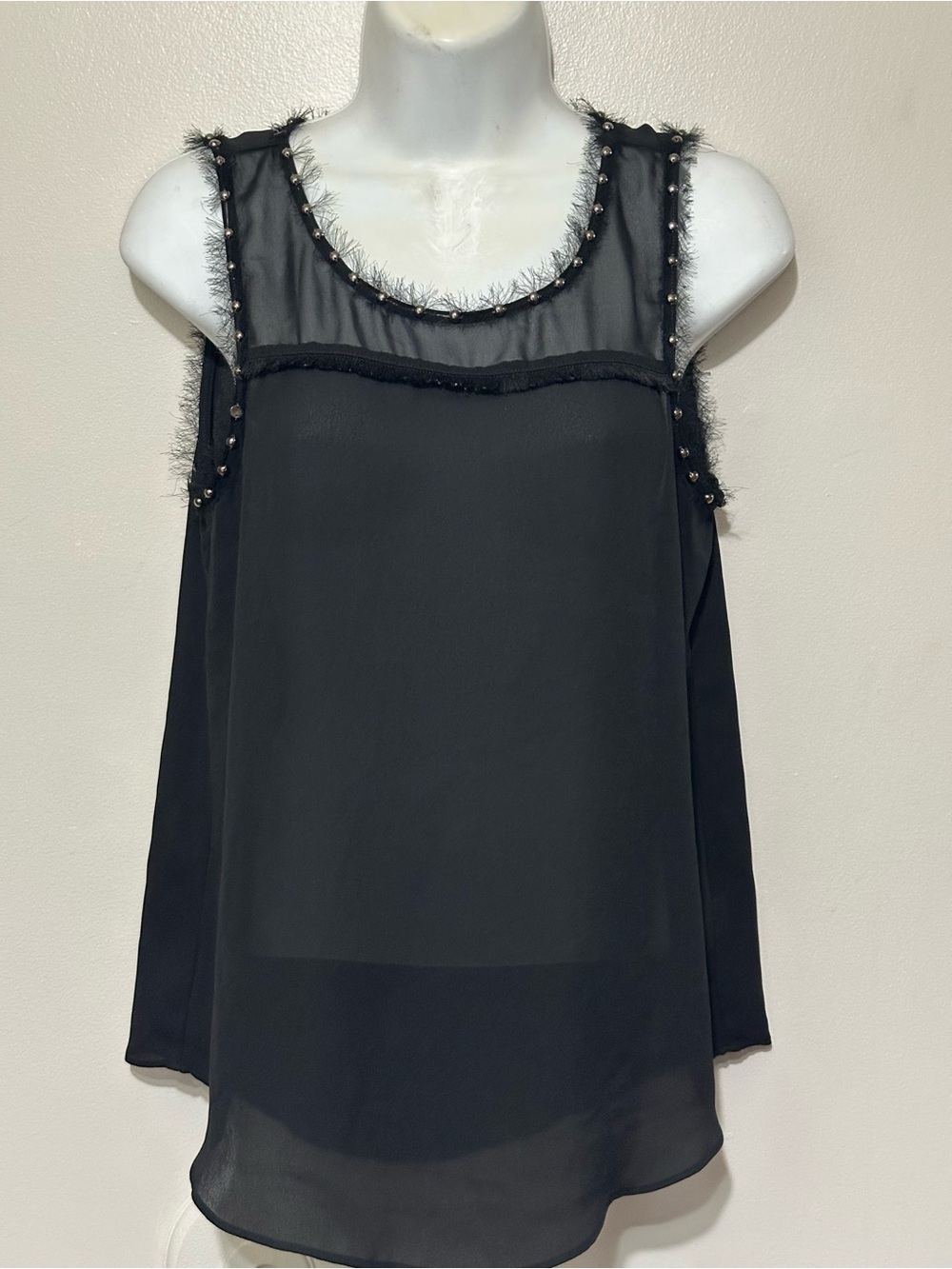 a.n.a Black Sheer Beaded Trim Tank Top – Chic Layering Piece